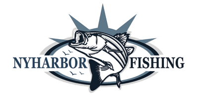 Logo: Jumping fish with 'NY Harbor Fishing' text and starburst design.